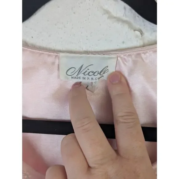 Vtg Nicole Pastel Pink Granny Sleep Shirt Chemise Large Long Sleeve Flowers - Picture 4 of 10